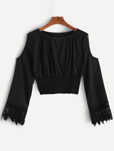 Blusa Con Hombros Al Aire Y Croché - Negro