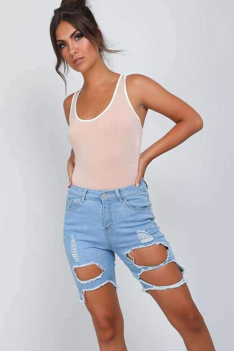 denim ripped cycling shorts