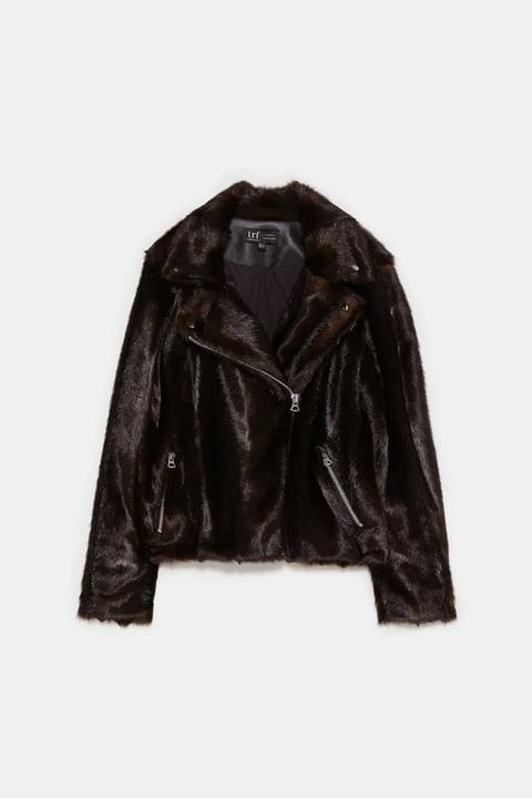 Zara Faux Shearling Biker Jacket, Faux Fur Shearling Biker Coat Black