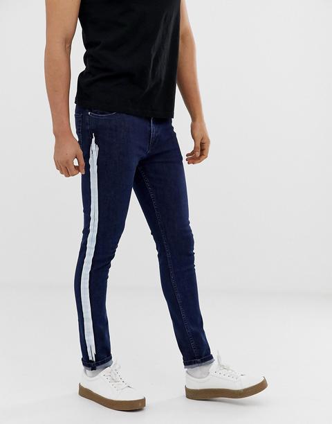 Asos Design – Sehr Enge Jeans In Indigoblau Mit Weißem Streifen