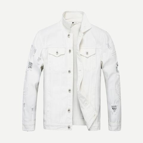 Giacca In Denim Solido Strappata Da Uomo