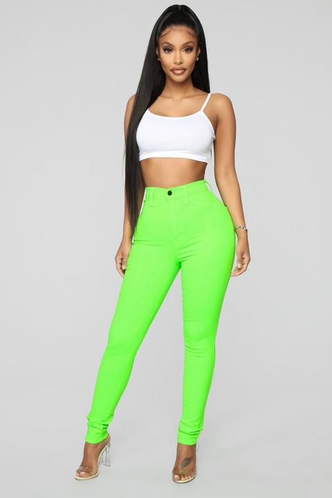 Classic Neon High Waist Jean - Green