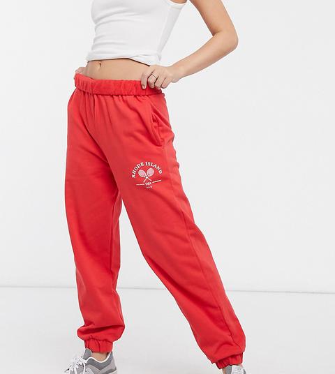 Asos Design Petite Roll Waist Oversized Jogger With Tennis Logo In Red