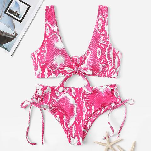 Set Bikini Top Con Nodo Effetto Serpente E Nodo Laterale