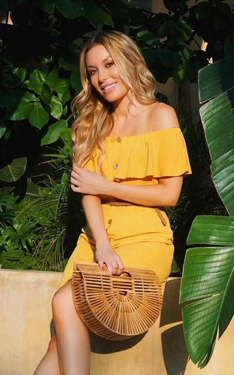 Vivi Off Shoulder Button Up Dress In Yellow