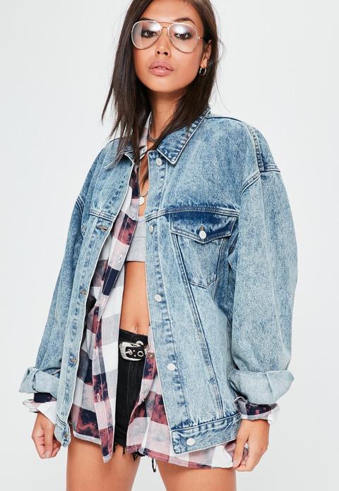 Blue Drop Shoulder Oversized Denim Jacket, Blue