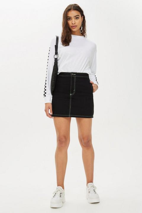 Black Neon Stitch Denim Skirt