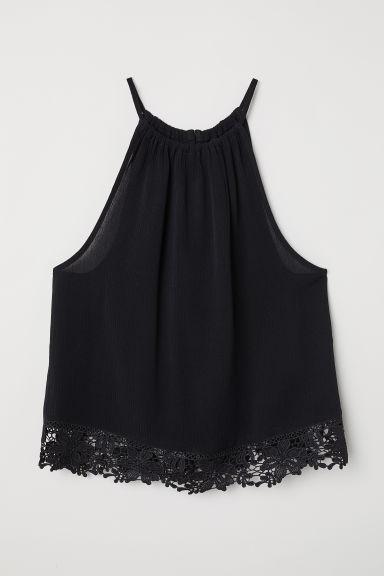 H & M - Top In Tessuto Goffrato - Nero