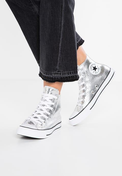 converse chuck taylor all star leather high top silver metallic