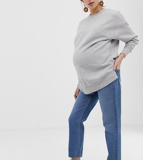 Asos Design Maternity - Florence - Jean Droit Authentique En Tissu Recyclé Avec Bandes Latérales Pour Le Ventre - Bleu Vintage Moyen