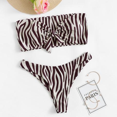 Bandeau Con Estampado De Cebra Con Set De Bikini