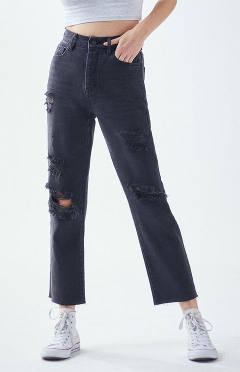black high rise straight leg jeans