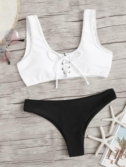 Set Bikini Bicolore Con Lacci