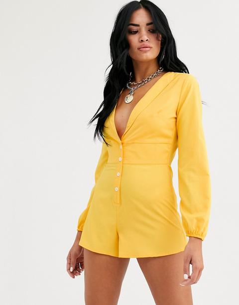 Mono Corto Amarillo Con Vuelo Y Parte Delantera Escotada De Lasula