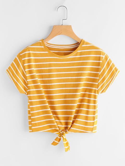 Striped Knot Front Tee