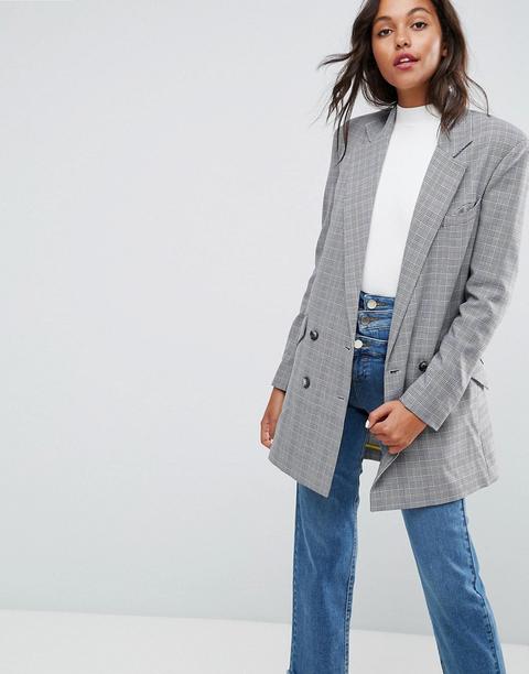 Asos Longline Blazer In Check Print-multi