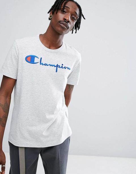 Champion - T-shirt Grigia Con Logo Grande - Grigio