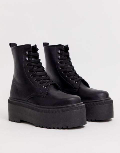 Asos Design - Acton - Bottines À Lacets Avec Semelle Chunky - Noir