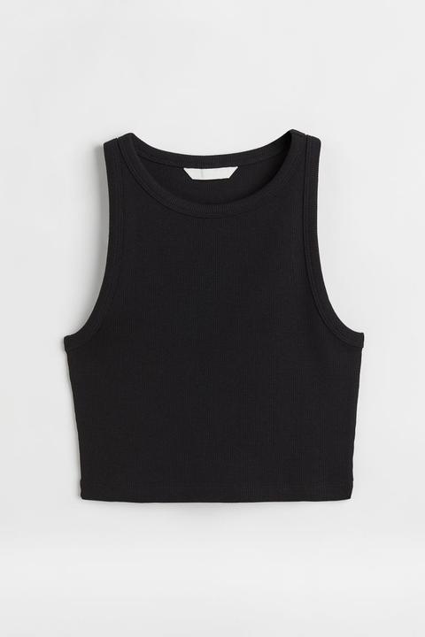 Cropped Vest Top - Black