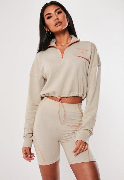 Stone Slogan Crop Sweatshirt, Stone