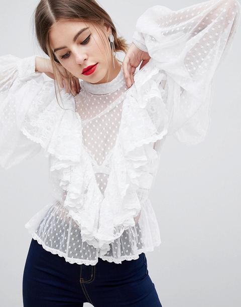 Asos Design - Blusa In Pizzo Stile Vittoriano - Bianco