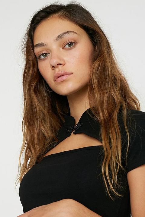 Uo Cut-out Mock Neck Top - Black L At Urban Outfitters