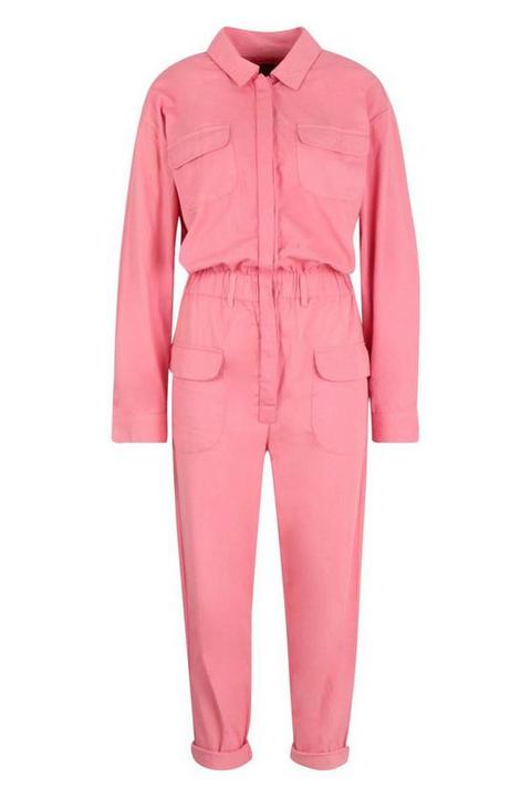 pink denim boiler suit