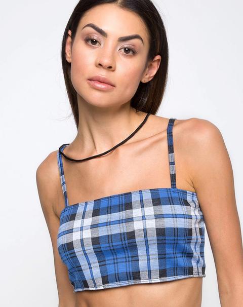 Kylie Crop Top In Plaid Stretch Blue