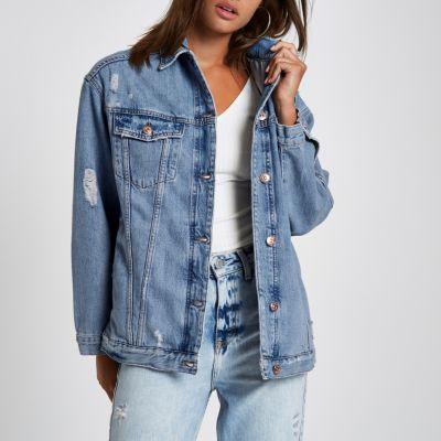 Mid Blue Premium Oversized Denim Jacket