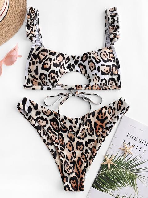 Costume Da Bagno Bikini Con Leopardo Sfilacciato Con Frange Zaful Leopard