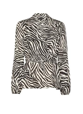 Womens Cream Zebra Print Wrap Top, Black