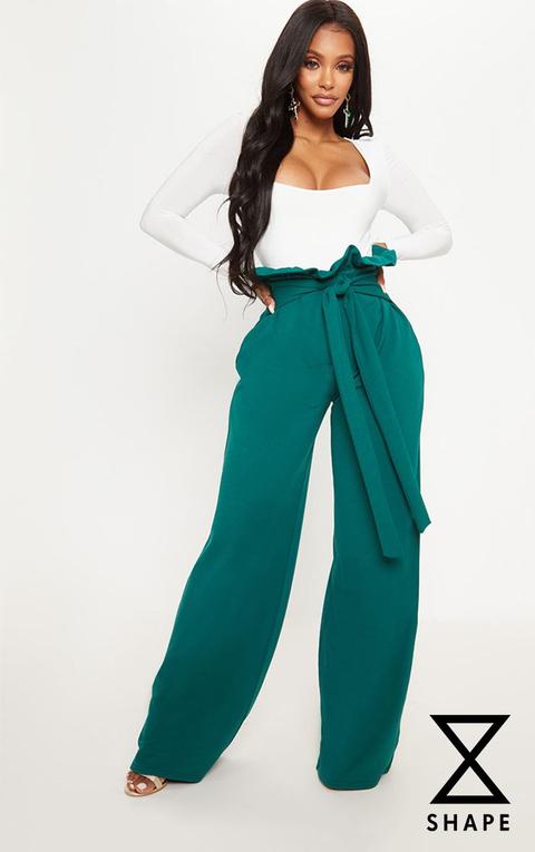 Shape Emerald Green High Waist Paperbag Wide Leg Trouser