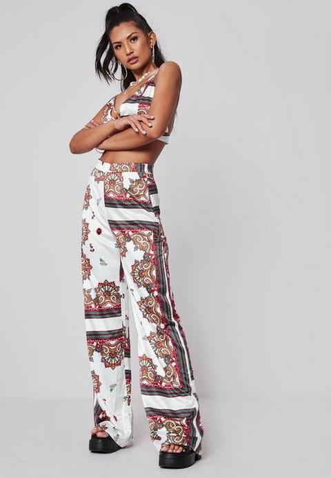 white satin wide leg trousers