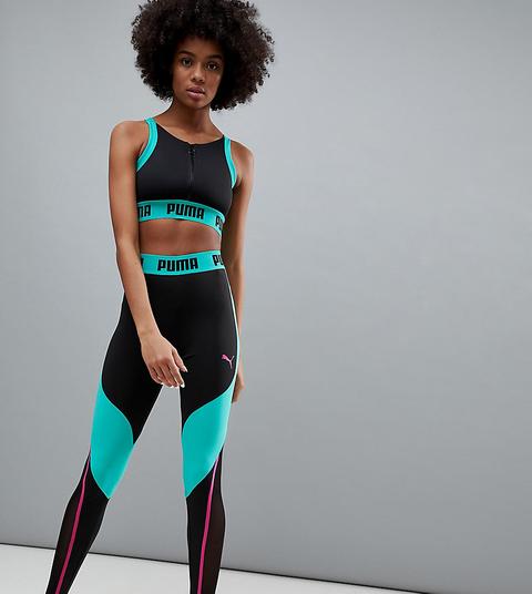 Leggings Con Paneles En Negro Y Verde Exclusivos En Asos De Puma