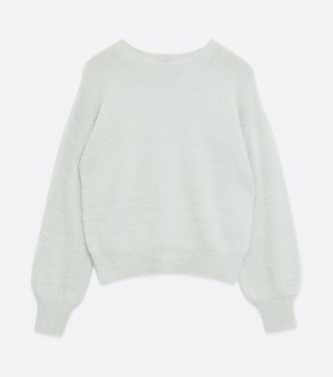 Light Green Fluffy Knit Puff Sleeve Jumper New Look