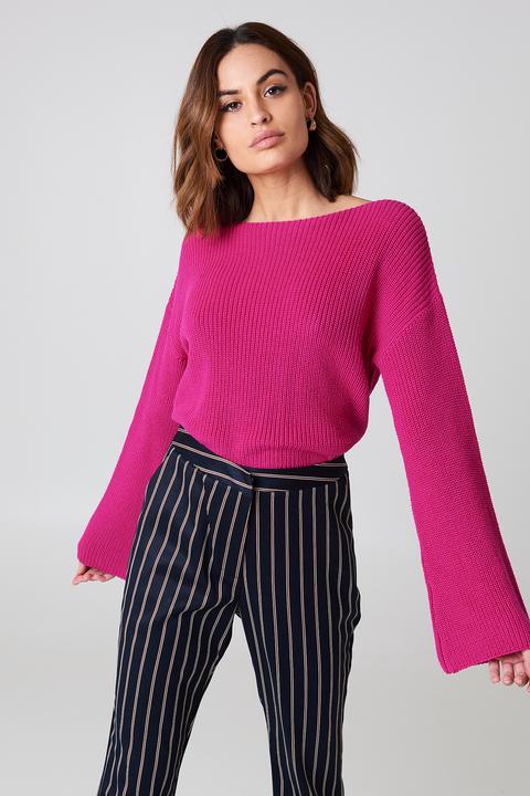 Na-kd Cropped Long Sleeve Knitted Sweater - Pink