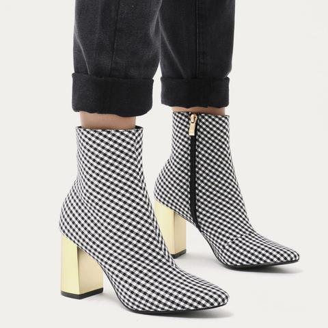 Orla Metallic Gold Heel Ankle Boots In Gingham