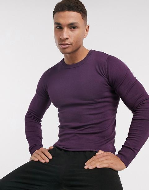 Gianni Feraud Premium Muscle Fit Stretch Crew Neck Jumper-purple