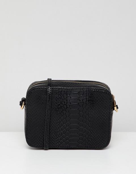 Asos Design - Camera Bag A Tracolla Effetto Pelle Di Serpente - Nero