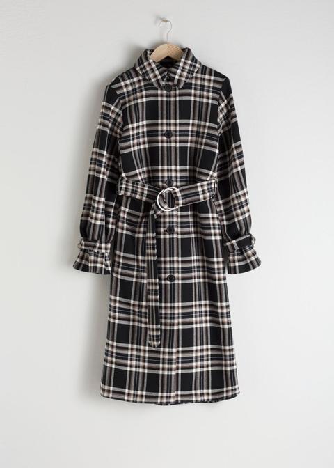 Belted Plaid Trench Coat