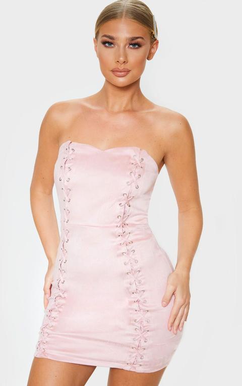 Kianah Rose Faux Suede Eyelet Detail Bandeau Bodycon Dress, Pink