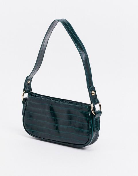 Asos Design Croc Effect 90s Shoulder Bag In Forest Green