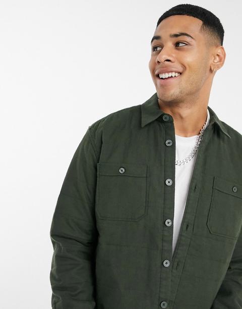 Only & Sons Quilted Overshirt In Khaki-green