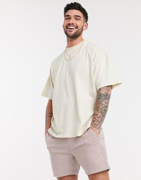 Asos Design Oversized T-shirt With Crew Neck In Beige