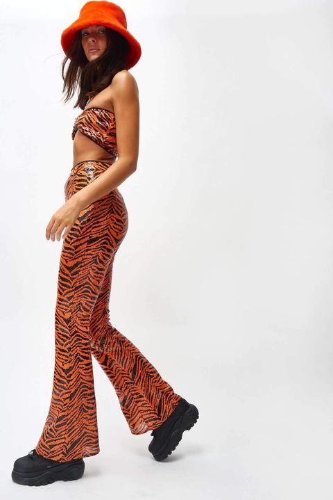 Orange Tiger Sequin Flares