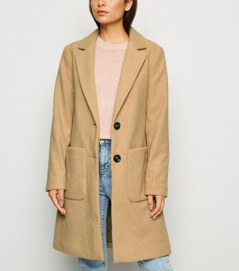 Petite Light Brown Revere Collar Longline Coat New Look