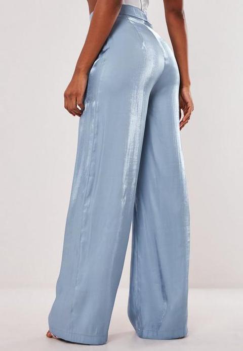 Blue Co Ord Shimmer Pintuck Wide Leg 