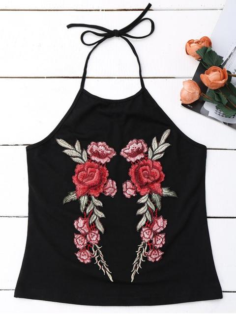 Embroidered Rose Halter Tank Top