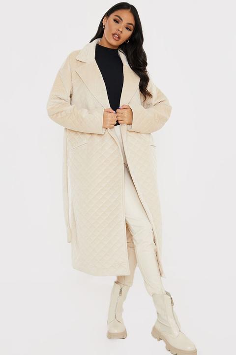 Beige Coats - Lorna Luxe Ecru 'serendipity' Quilted Oversized Tie Waist Coat