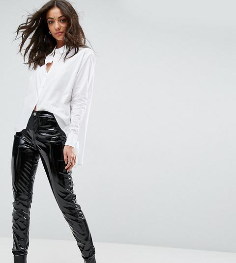 Glamorous Tall - Pantaloni Skinny In Vinile Extra Lucido - Nero